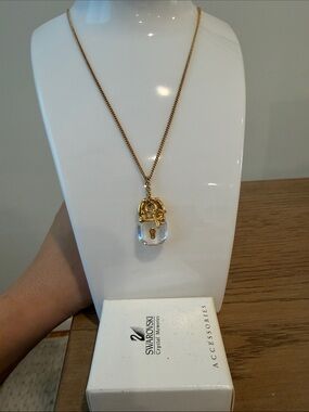 Swarovski Gold Crystal Memories Padlock Pendant Necklace with Box